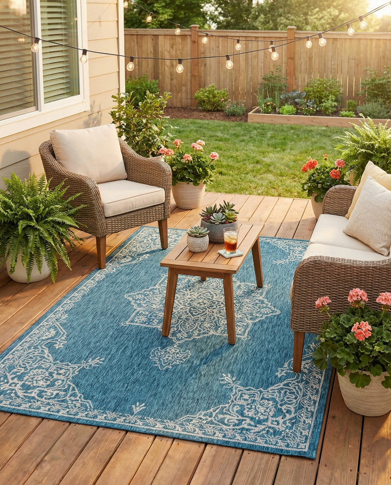 Patio Heritage Collection Area Rug -  Charleston (Teal) Rectangle Teal  lifestyle 11