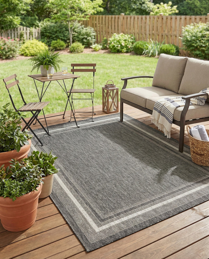 Terrace Fringe Collection Area Rug - Veranda (Black) Rectangle Black  lifestyle 25