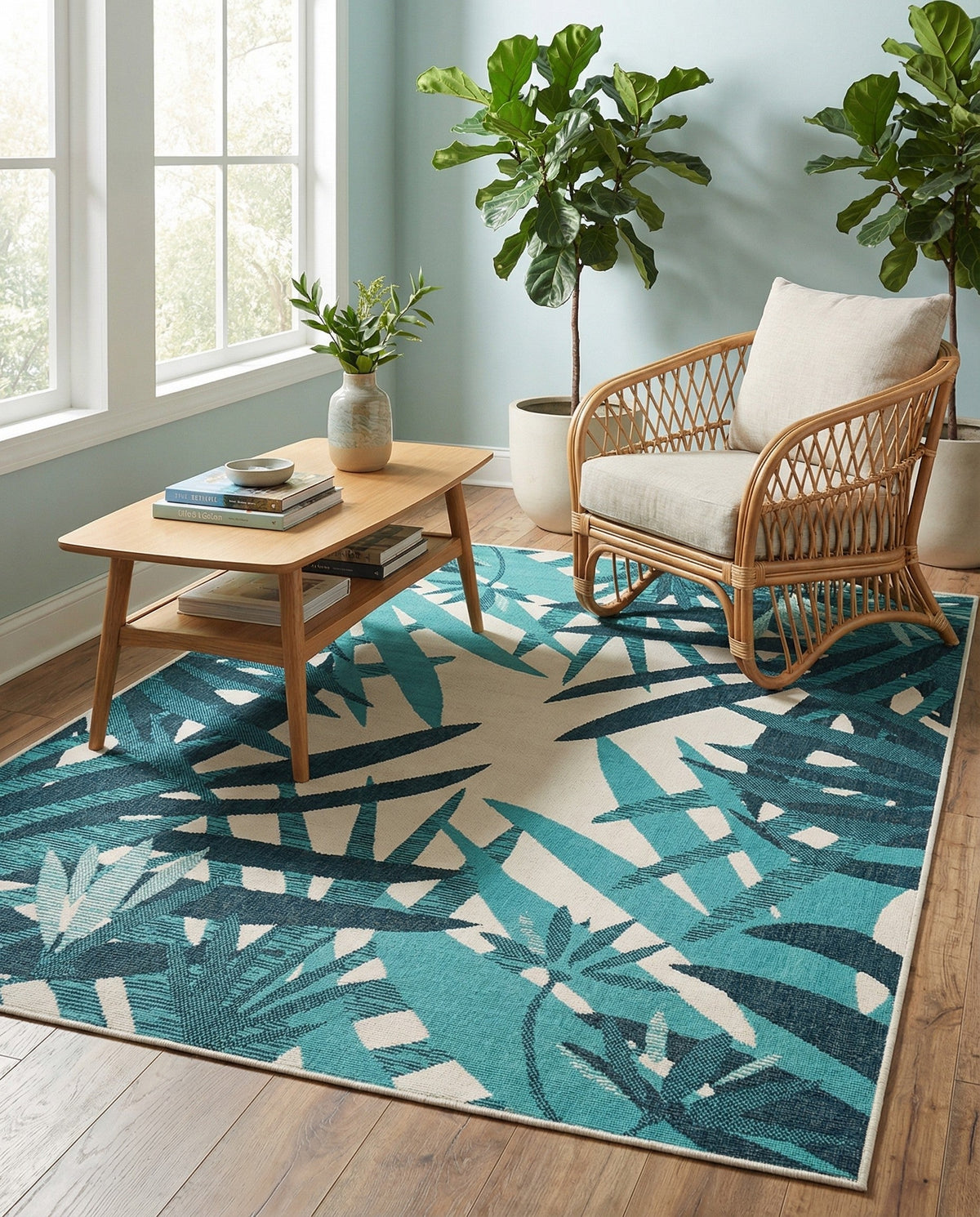 Seaside Blooms Collection Area Rug -  Provence Rectangle Teal blue  lifestyle 8