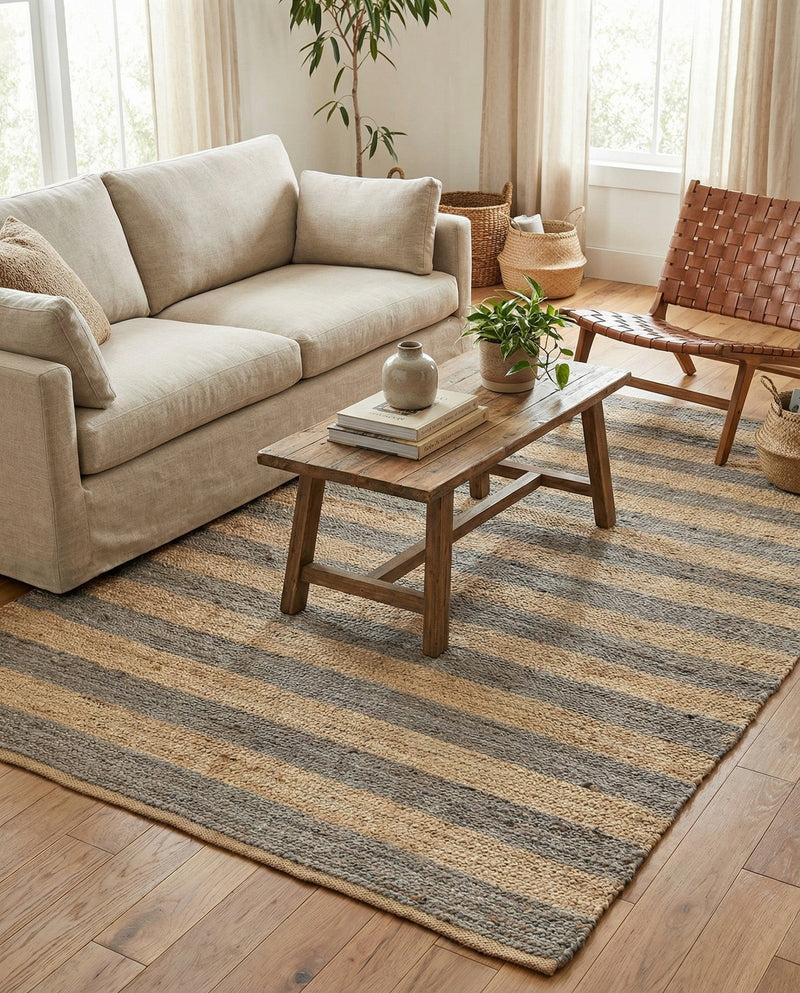 Woven Seaside Jute Collection Area Rug - Nantucket Rectangle Gray Ivory  lifestyle 16