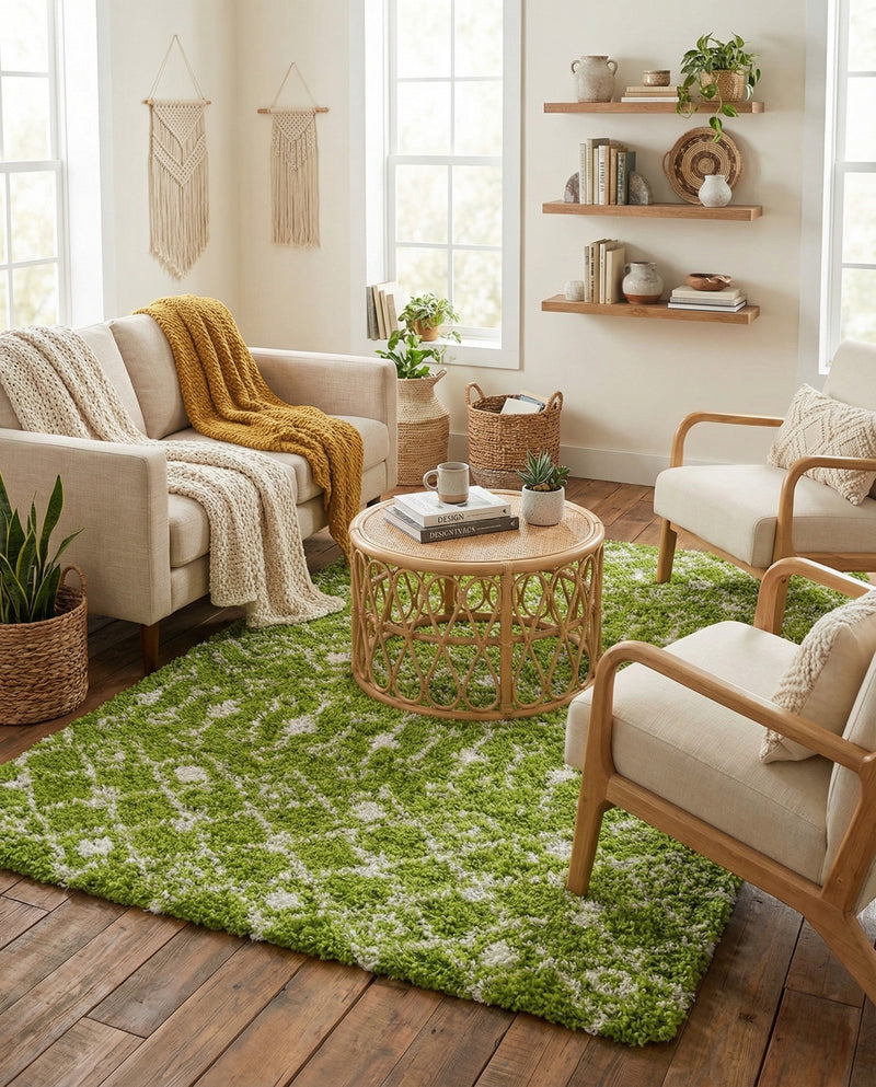 Berber Lattice Shag Collection Area Rug - Atlas (Green) Rectangle Green  lifestyle 4