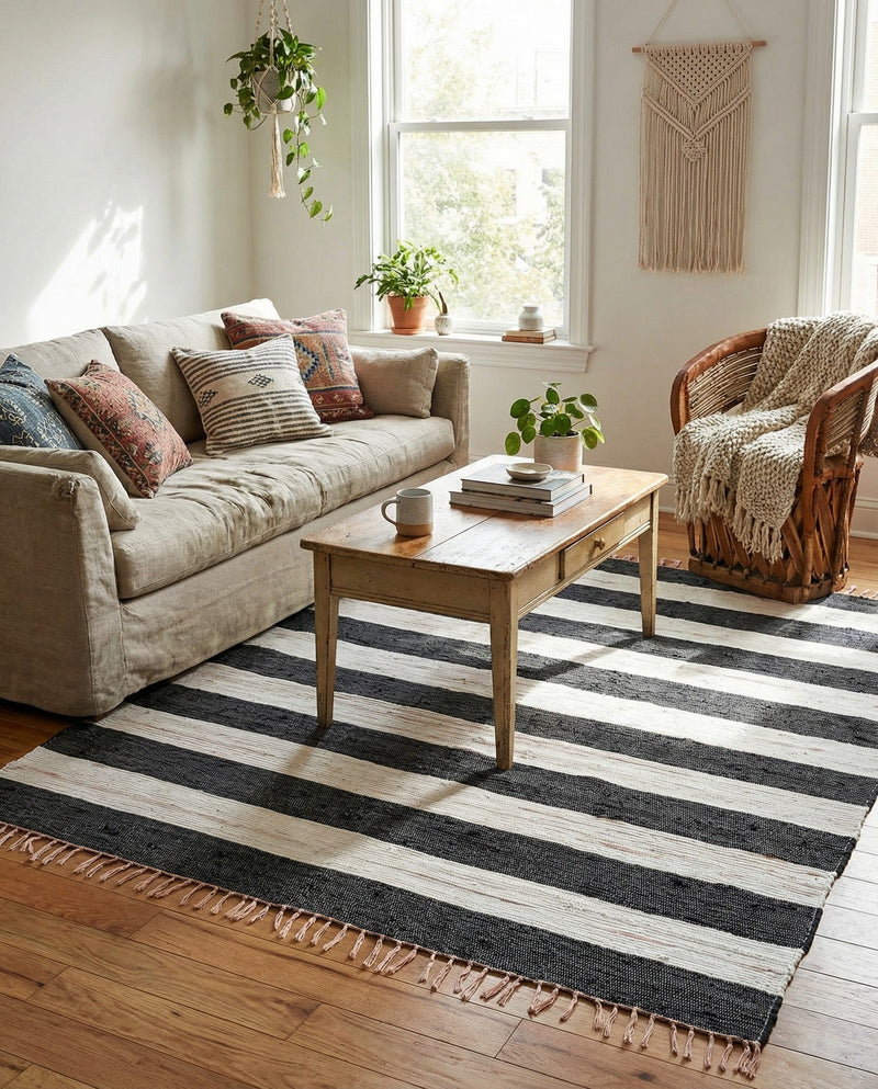 Tassel Trail Collection Area Rug - Pathway (Navy Blue) Square Navy Blue  lifestyle 88