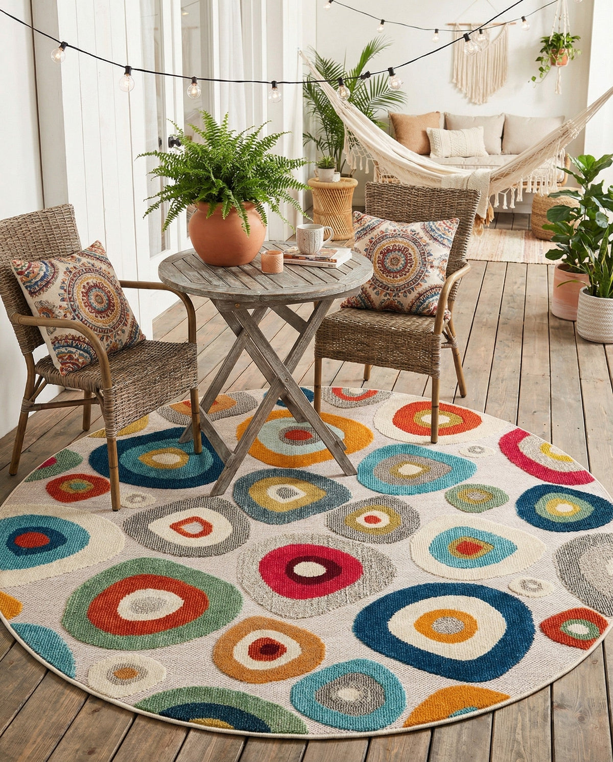 Outdoor Marrakesh Collection Area Rug -  Chefchaouen Round Multi Beige  lifestyle 161
