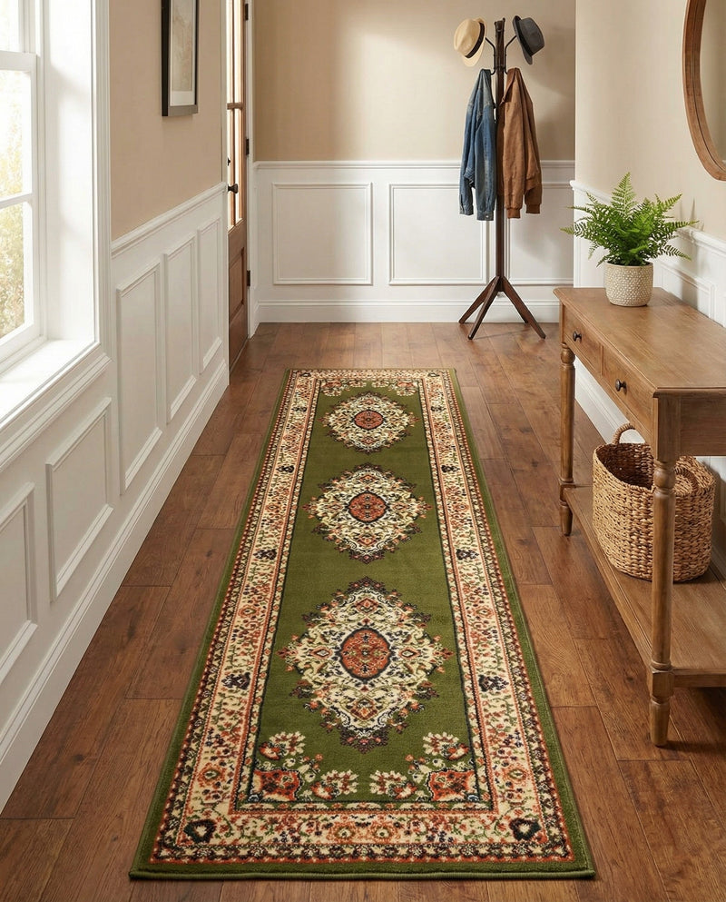 Tabriz Tapestry Collection Area Rug - Azerbaijan (Green) Runner Green  lifestyle 49