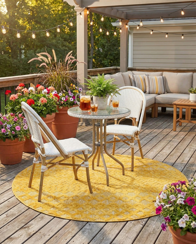 Garden Lattice Charm Collection Area Rug -  Pergola (Yellow) Round Yellow  lifestyle 29