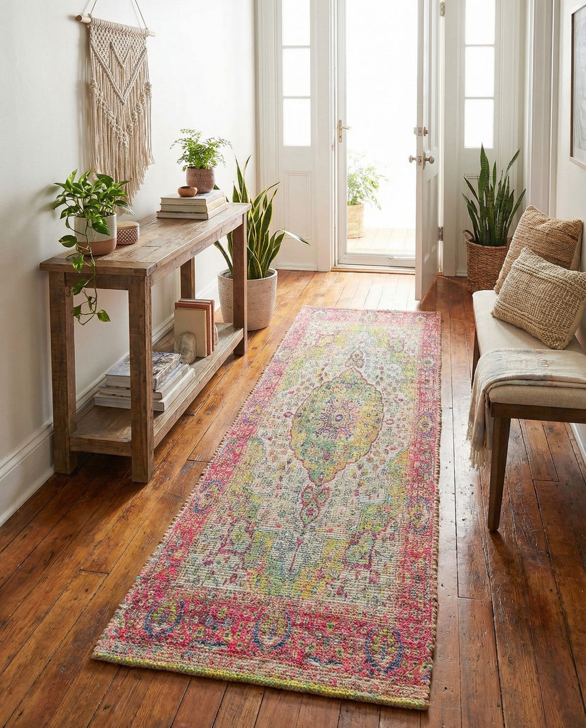 Savannah Threads Collection Area Rug - Charleston Runner Ivory Pink  lifestyle 95