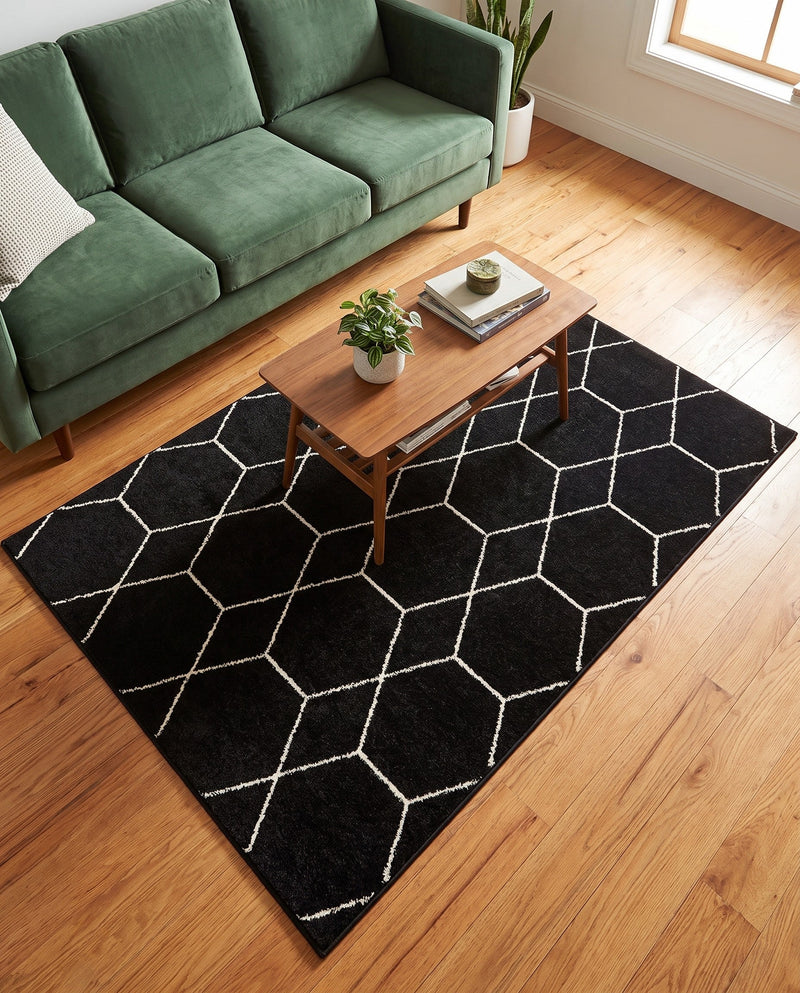 Trellis Mosaic Collection Area Rug - Arborville (Black) Rectangle Black  lifestyle 27