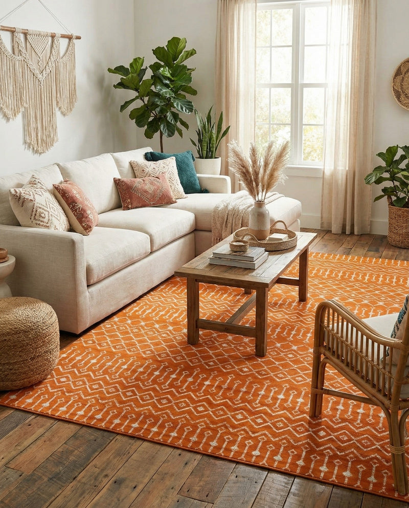 Marrakech Lattice Collection Area Rug - Medina (Orange) Rectangle Orange  lifestyle 6
