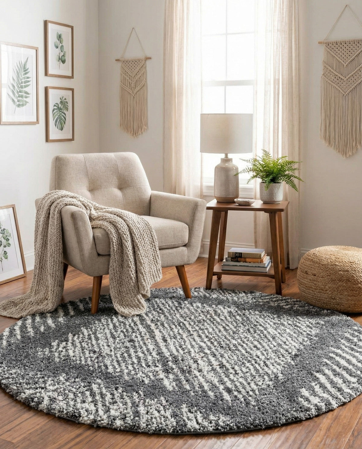 Tranquil Tides Shag Collection Area Rug -  Azure Round Gray  lifestyle 114