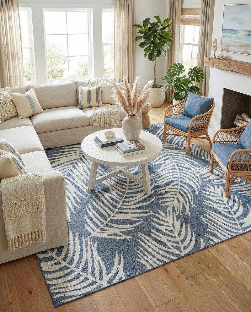 Seaside Blooms Collection Area Rug - Verdure (Blue) Square Blue  lifestyle 30