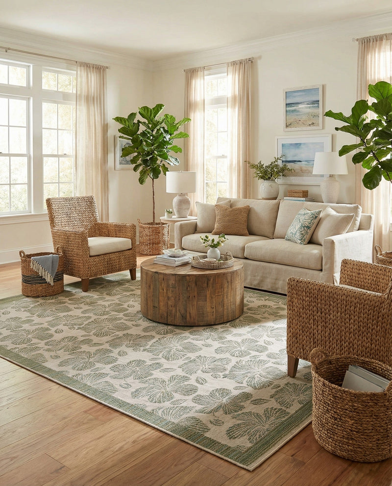 Coastal Terrace Collection Area Rug -  Marina Rectangle Ivory and Beige  lifestyle 21
