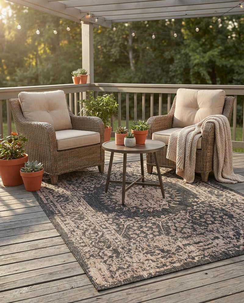 Patio Heritage Collection Area Rug -  Lafayette (Black) Rectangle Black  lifestyle 20