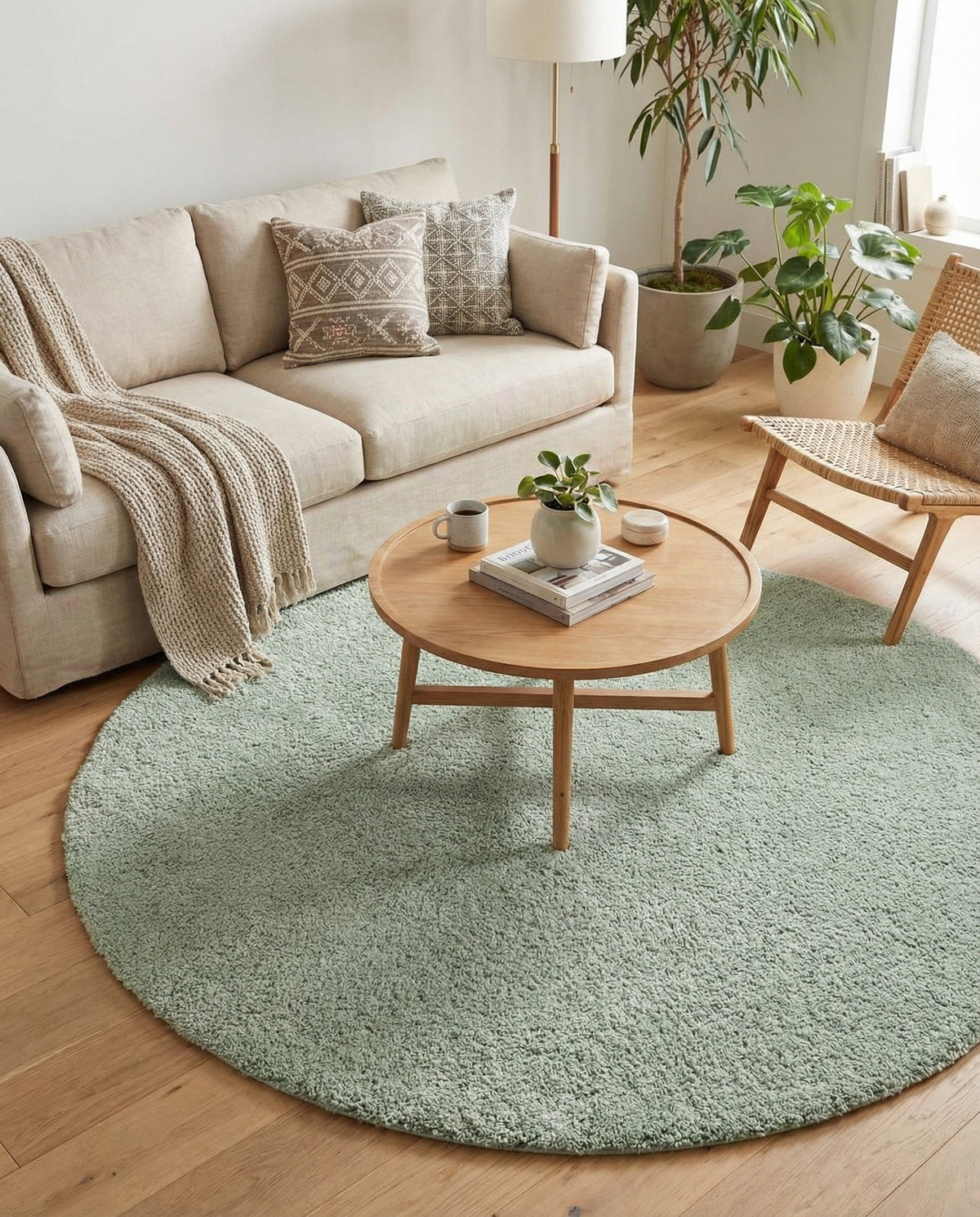 Solid Shag Seaside Collection Area Rug - Azure Cove (Sea Salt Blue) Round Sea Salt Blue  lifestyle 42