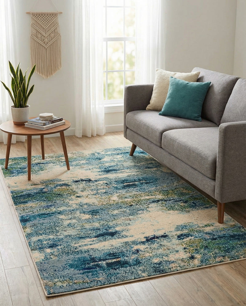 Chromatic Oasis Collection Area Rug -  Serene Rectangle Light Blue  lifestyle 28