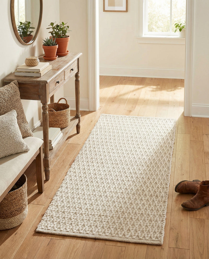 Trellis Wool Collection Area Rug - Cobbles Runner Ivory  lifestyle 79