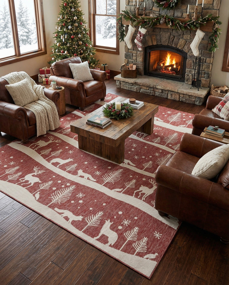 Garden Festivity Collection Area Rug - Evergreen Rectangle Red  lifestyle 48