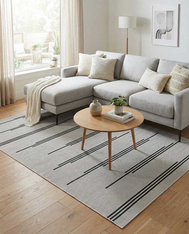 Urban Terrace Collection Area Rug -  Brooklyn Rectangle White and Black  lifestyle 31