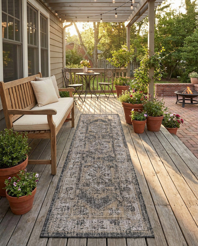 Patio Heritage Collection Area Rug -  Augusta (Charcoal) Runner Charcoal  lifestyle 62