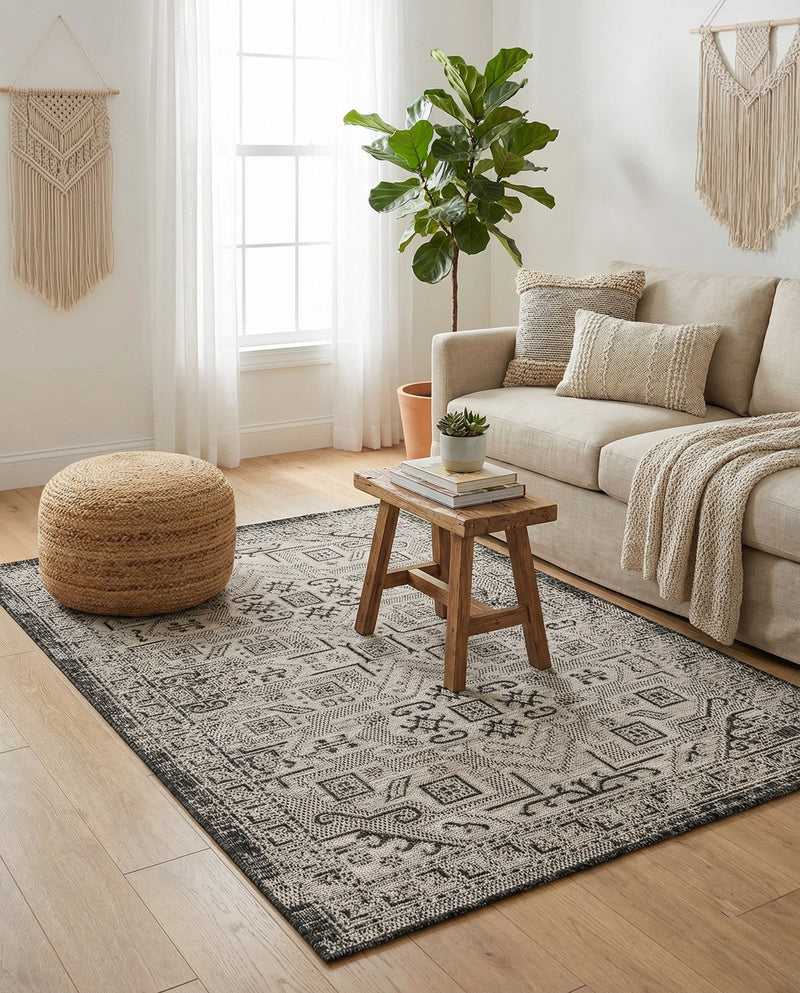 Tribal Terrace Treasures Collection Area Rug - Mayan Marina (Charcoal Gray) Rectangle Charcoal Gray  lifestyle 23