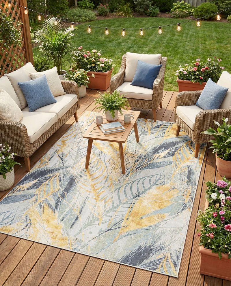 Seaside Blooms Collection Area Rug -  Blossom Rectangle Gray Ivory Yellow  lifestyle 33