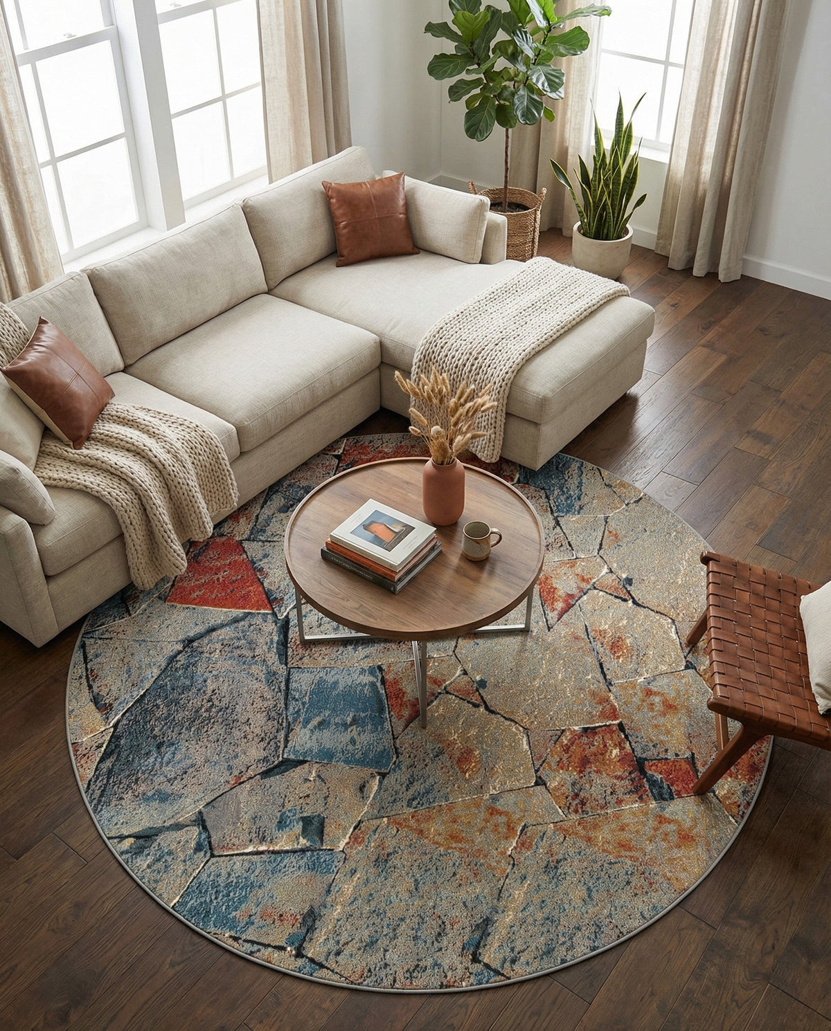 Urban Terrace Collection Area Rug -  Boulevard Round Multi  lifestyle 83