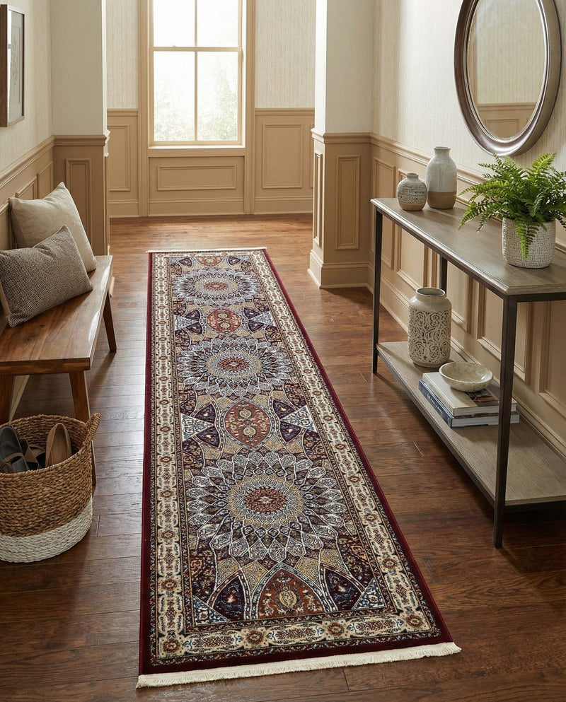 Persian Elegance Collection Area Rug -  Hamedan (Burgundy) Runner Burgundy  lifestyle 34