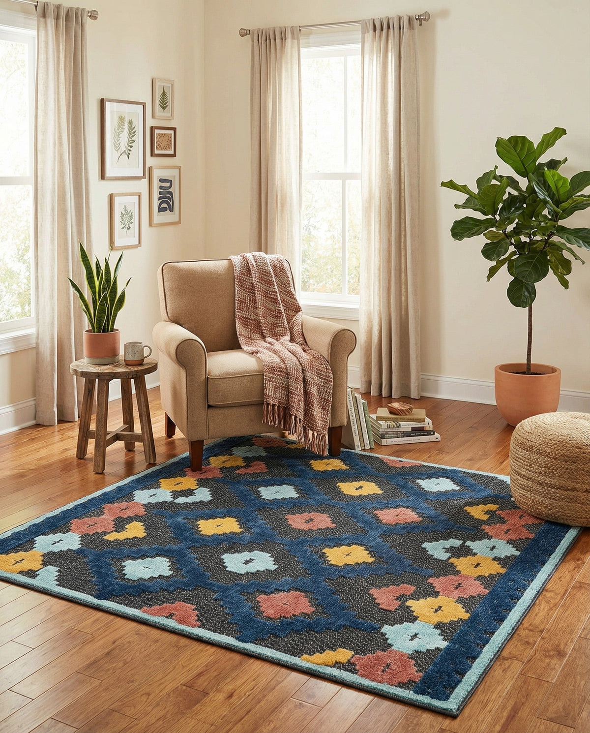 Caribbean Terrace Collection Area Rug -  Tobago Square Charcoal  lifestyle 114