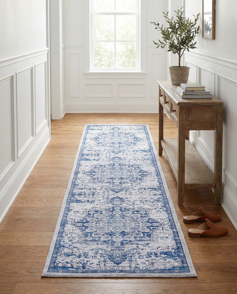 Baroque Era Collection Area Rug - Versailles (Gray Blue) Runner Gray Blue  lifestyle 65