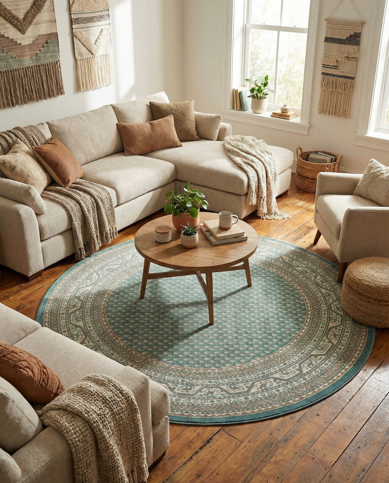 Soho Elegance Collection Area Rug -  Mercer (Turquoise) Round Turquoise  lifestyle 66