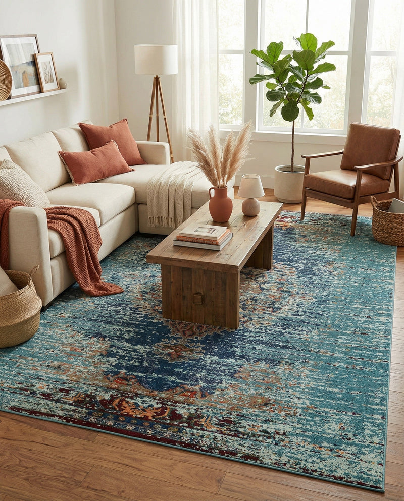 Venetian Tapestry Collection Area Rug -  Giudecca Rectangle Turquoise  lifestyle 30