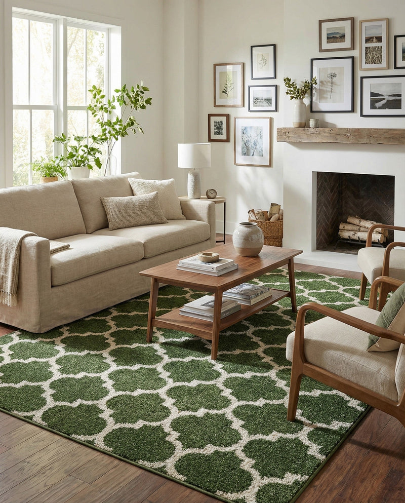 Lattice Gardens Collection Area Rug -  Bloomfield (Dark Green) Rectangle Dark Green  lifestyle 7