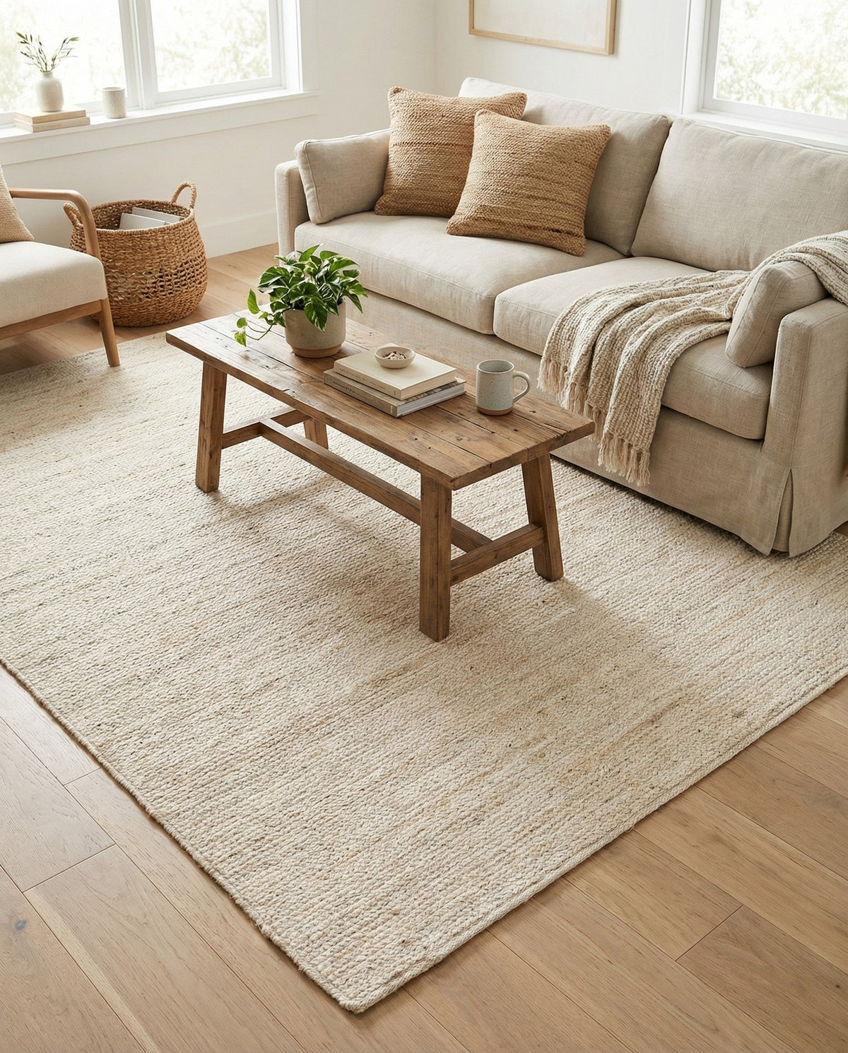 Woven Seaside Jute Collection Area Rug - Savannah (White) Rectangle White  lifestyle 14