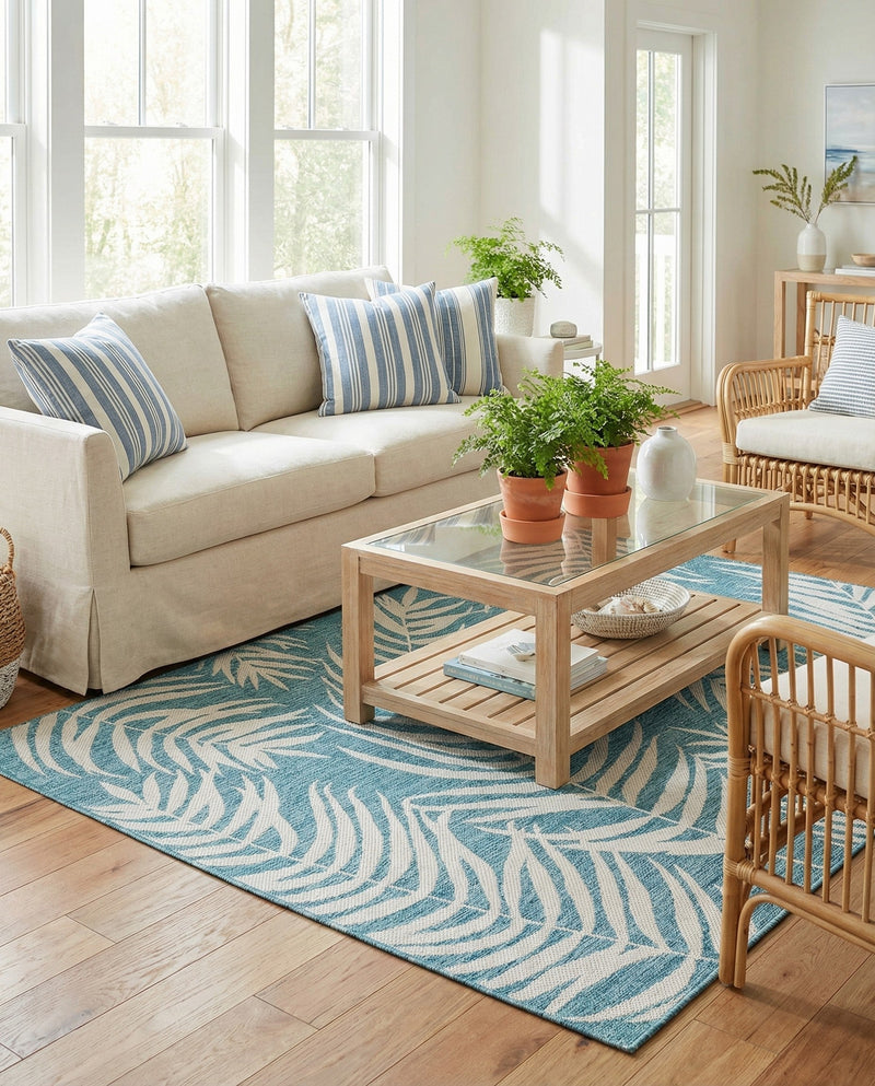 Seaside Blooms Collection Area Rug - Verdure (Light Aqua) Rectangle Light Aqua  lifestyle 7