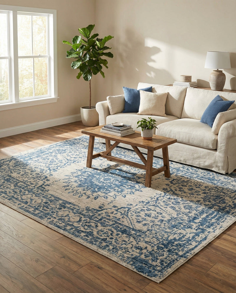 Patio Heritage Collection Area Rug -  Lafayette (Blue) Rectangle Blue  lifestyle 15