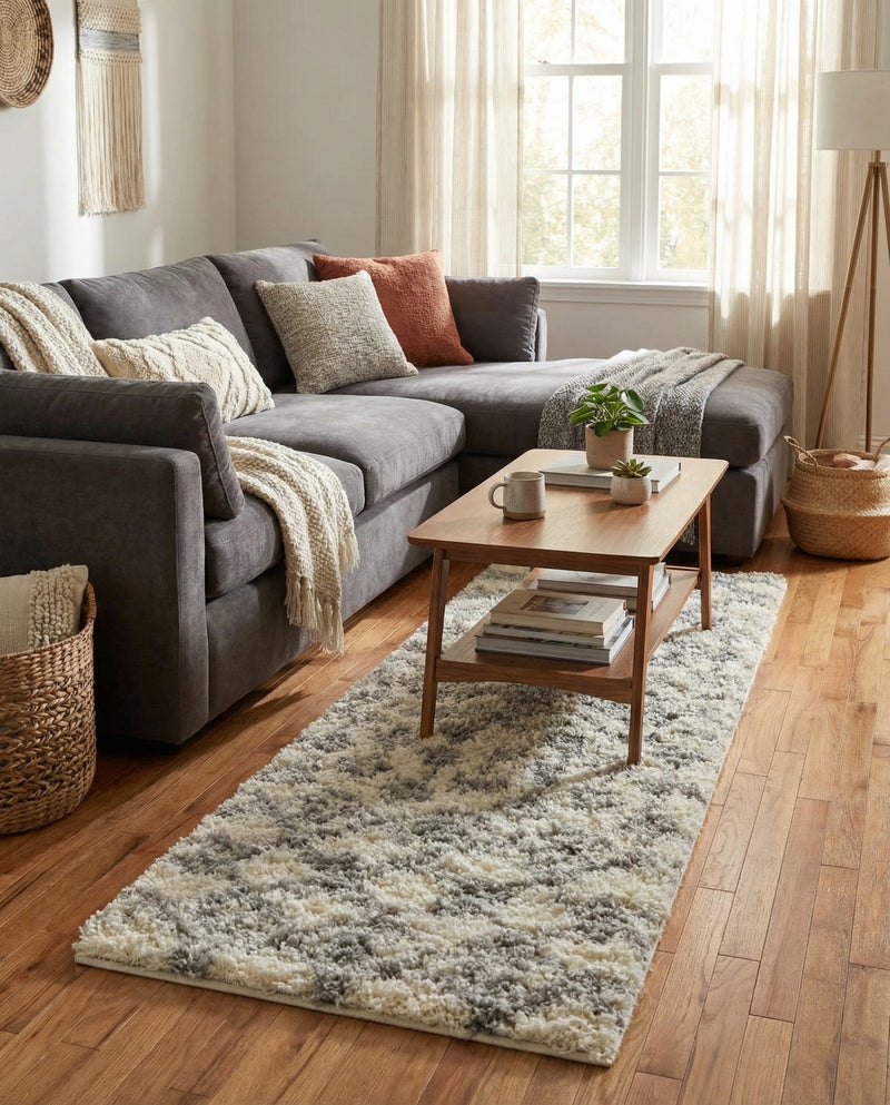 Berber Lattice Shag Collection Area Rug - Atlas (Ivory) Runner Ivory  lifestyle 28