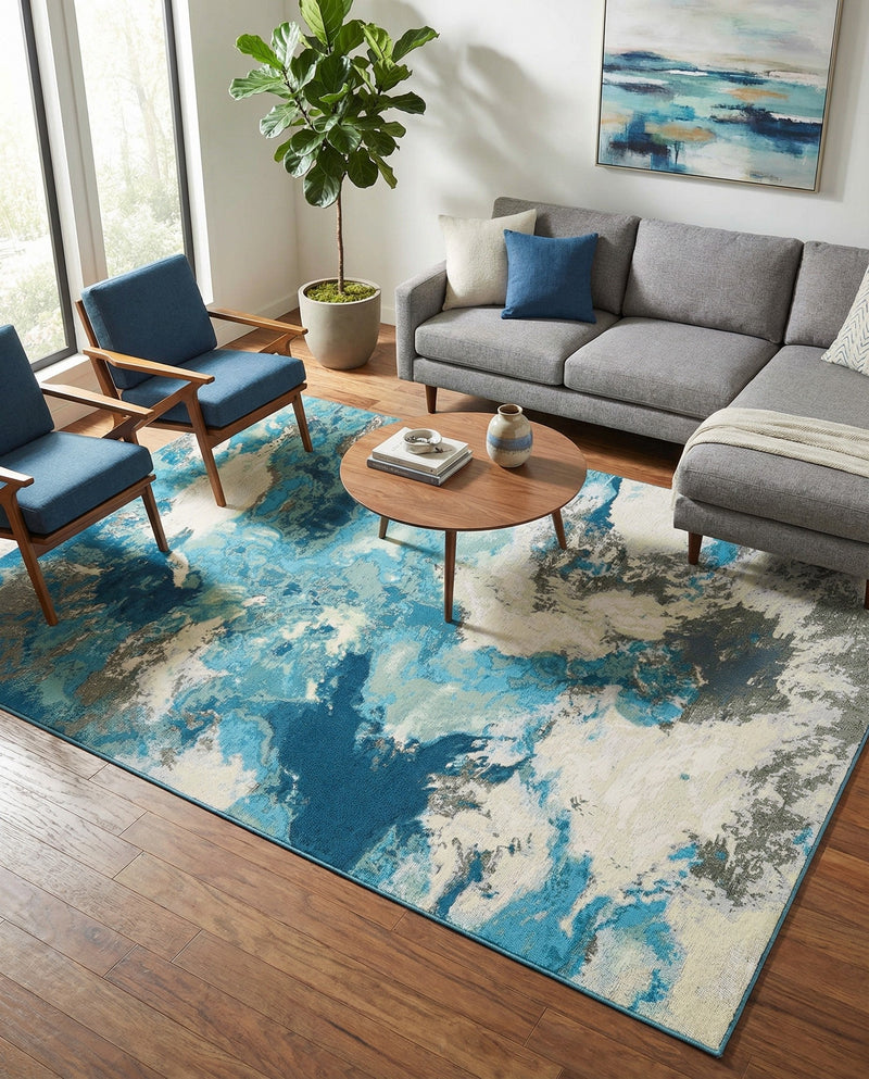 Urban Terrace Collection Area Rug -  Gazebo Rectangle Blue and Ivory  lifestyle 13