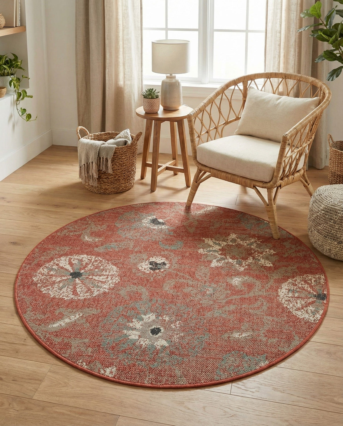 Seaside Blooms Collection Area Rug - Seychelles Round Terracotta  lifestyle 153