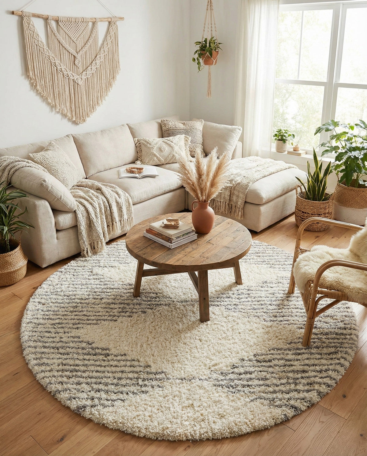 Eternal Plush Oasis Collection Area Rug -  Bliss Round Pearl and Gray  lifestyle 93