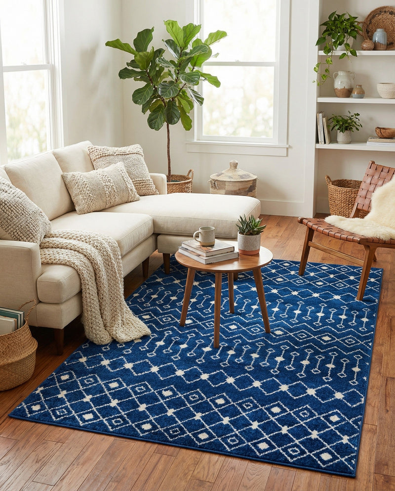 Mediterranean Lattice Collection Area Rug - Santorini (Navy Blue) Rectangle Navy Blue  lifestyle 12