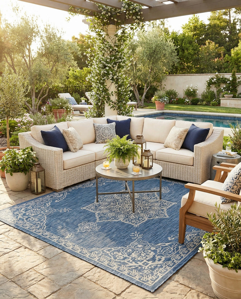 Patio Heritage Collection Area Rug -  Charleston (Blue) Square Blue  lifestyle 64