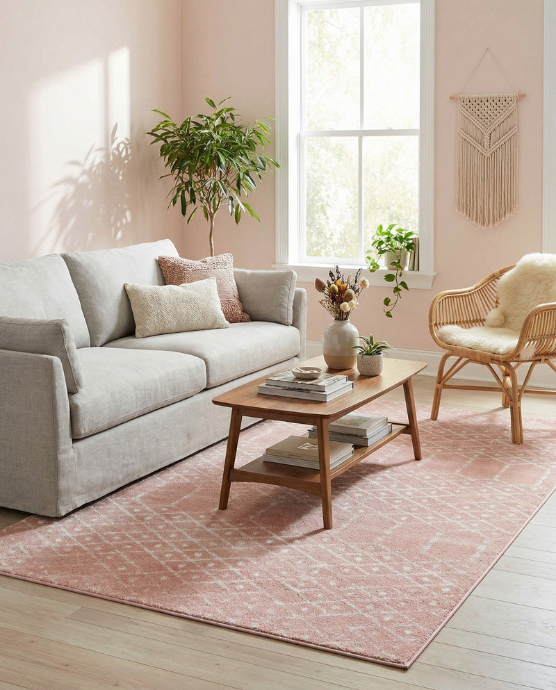 Marrakesh Lattice Collection Area Rug - Casablanca (Rose Pink) Rectangle Rose Pink  lifestyle 20