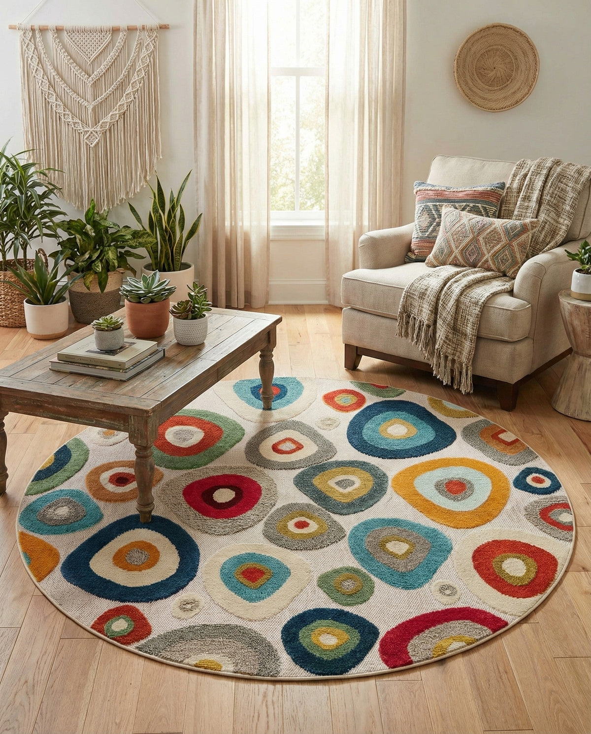 Outdoor Marrakesh Collection Area Rug -  Chefchaouen Round Multi Beige  lifestyle 162