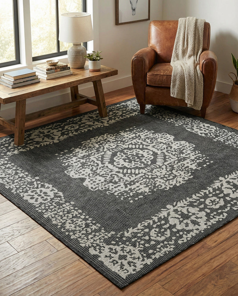Patio Heritage Collection Area Rug - Savannah (Charcoal Gray) Square Charcoal Gray  lifestyle 78