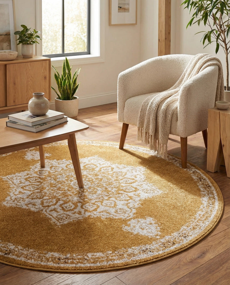 Eden Oasis Collection Area Rug -  Tranquility (Yellow) Round Yellow  lifestyle 54