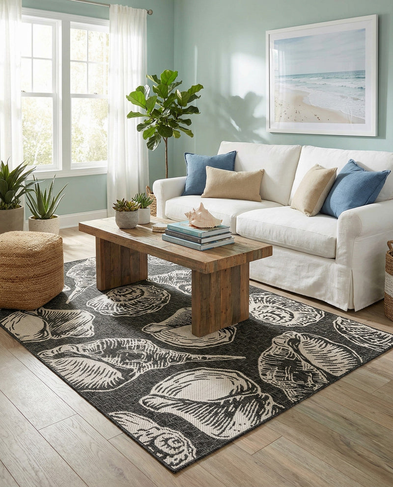 Seaside Haven Rugs Collection Area Rug -  Lighthouse (Black and White) Rectangle Black and White  lifestyle 24