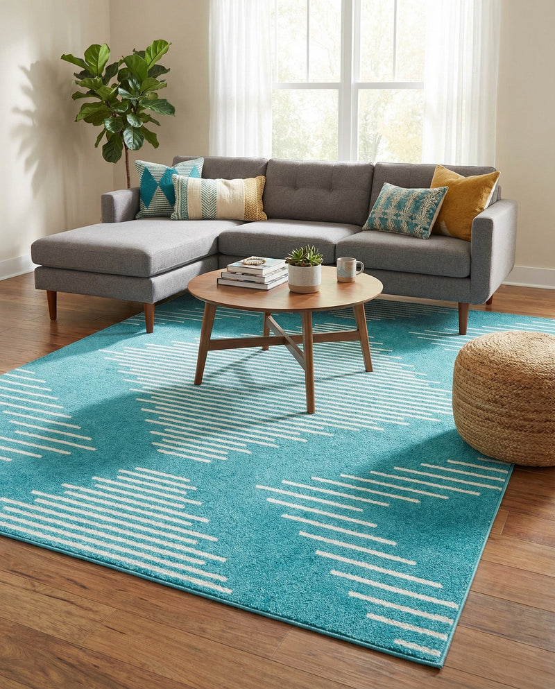 Seychelles Stripes Collection Area Rug - Mahe (Turquoise) Rectangle Turquoise  lifestyle 9