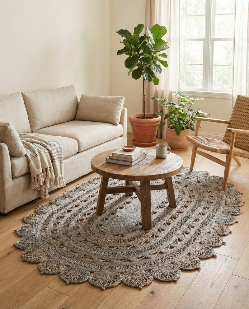 Woven Seaside Jute Collection Area Rug - Coastalhaven (Gray) Oval Gray  lifestyle 32