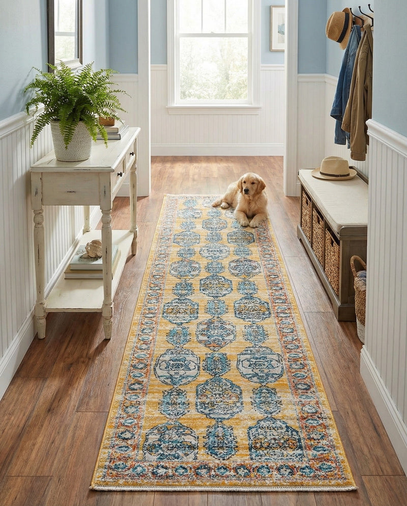 Seville Stripes Collection Area Rug -  Granada (Yellow) Runner Yellow  lifestyle 57
