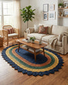 Woven Seaside Jute Collection Area Rug - Coastalhaven (Navy Blue Yellow Green) Oval Navy Blue Yellow Green  lifestyle 24