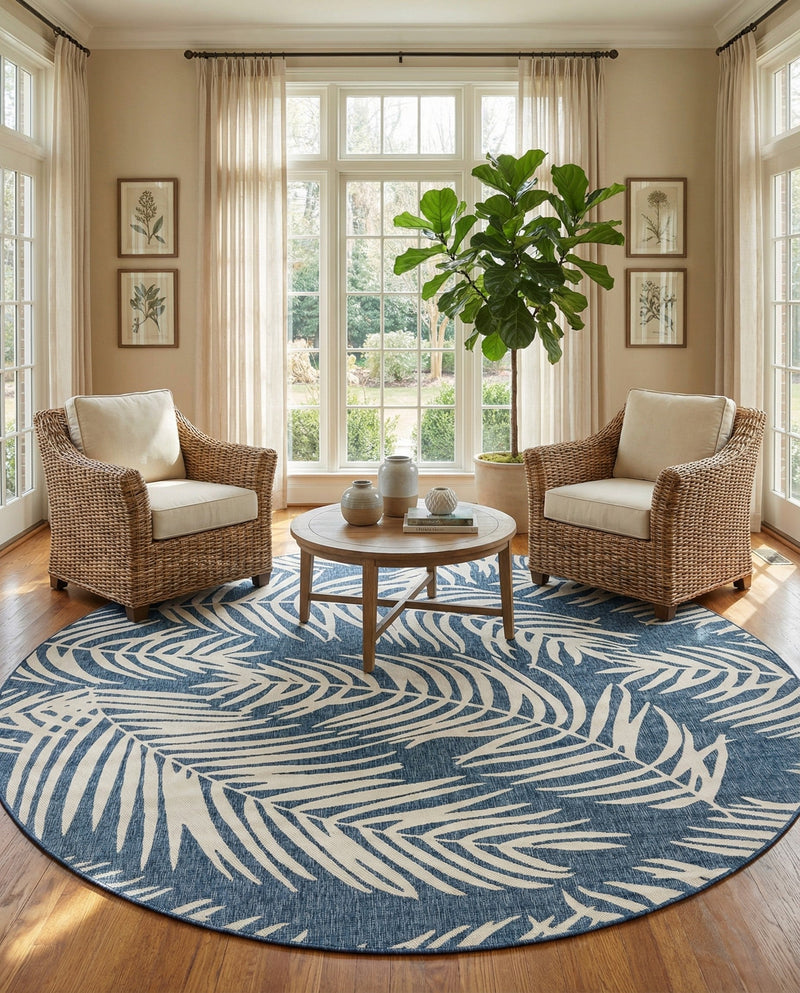 Seaside Blooms Collection Area Rug - Verdure (Blue) Round Blue  lifestyle 58